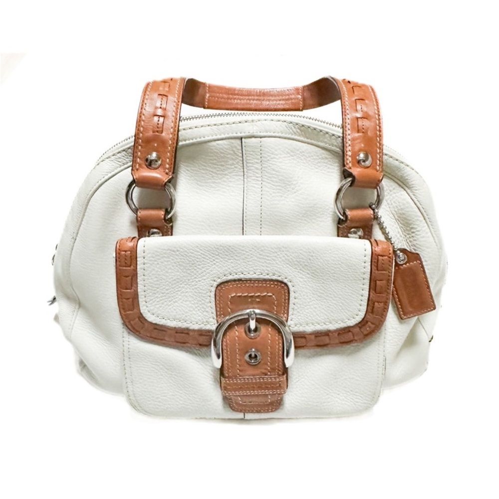 Coach Y2K SoHo Courtney Domed Buckle Satchel Soft Pebble White Leather - Picture 8 of 16